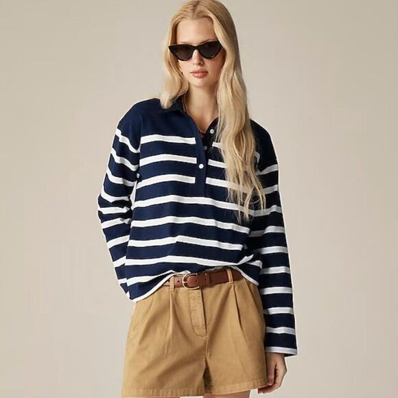 J. Crew Ci033 Mariner jersey long-sleeve polo T-shirt in stripe size xs NWT - Picture 2 of 10